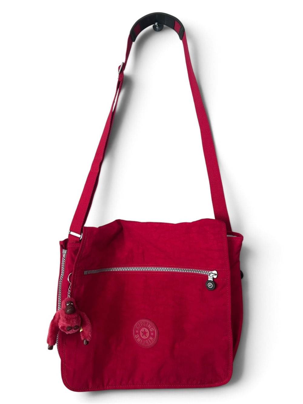 Kipling Red Nylon Expandable Messenger Bag Carlos Monkey Bag Charm